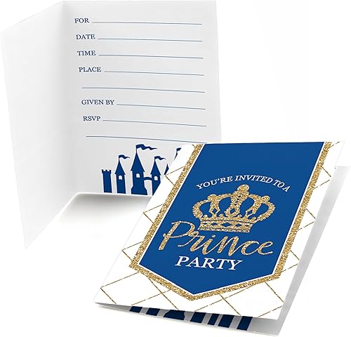 Big Dot of Happiness Príncipe Real Encantador - Rellena invitaciones para baby shower o fiesta de cumpleaños (8 unidades)