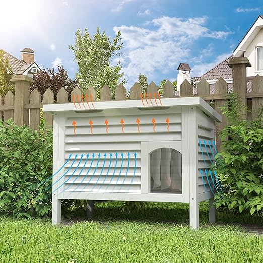 GDLF Outdoor Cat House Solid Wood Feral Cat Shelter with Waterproof Roof & Special Full Ventilation Design Keeps Multiple Felines Cool for Hot Summers 31.9" Lx18.9 Wx23.6 H