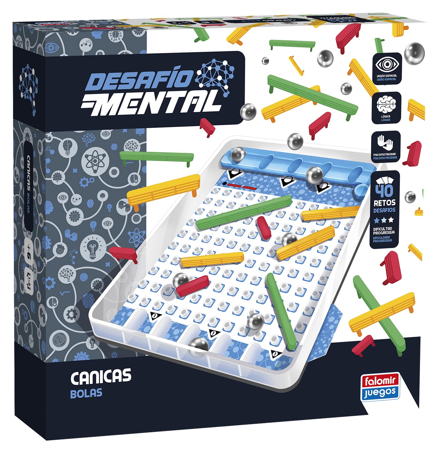 Falomir - Canicas Desafío Mental - Canicas y Barreras | Juego de Lógica y Destreza Visual | para 1 Jugador (Edad 6+)