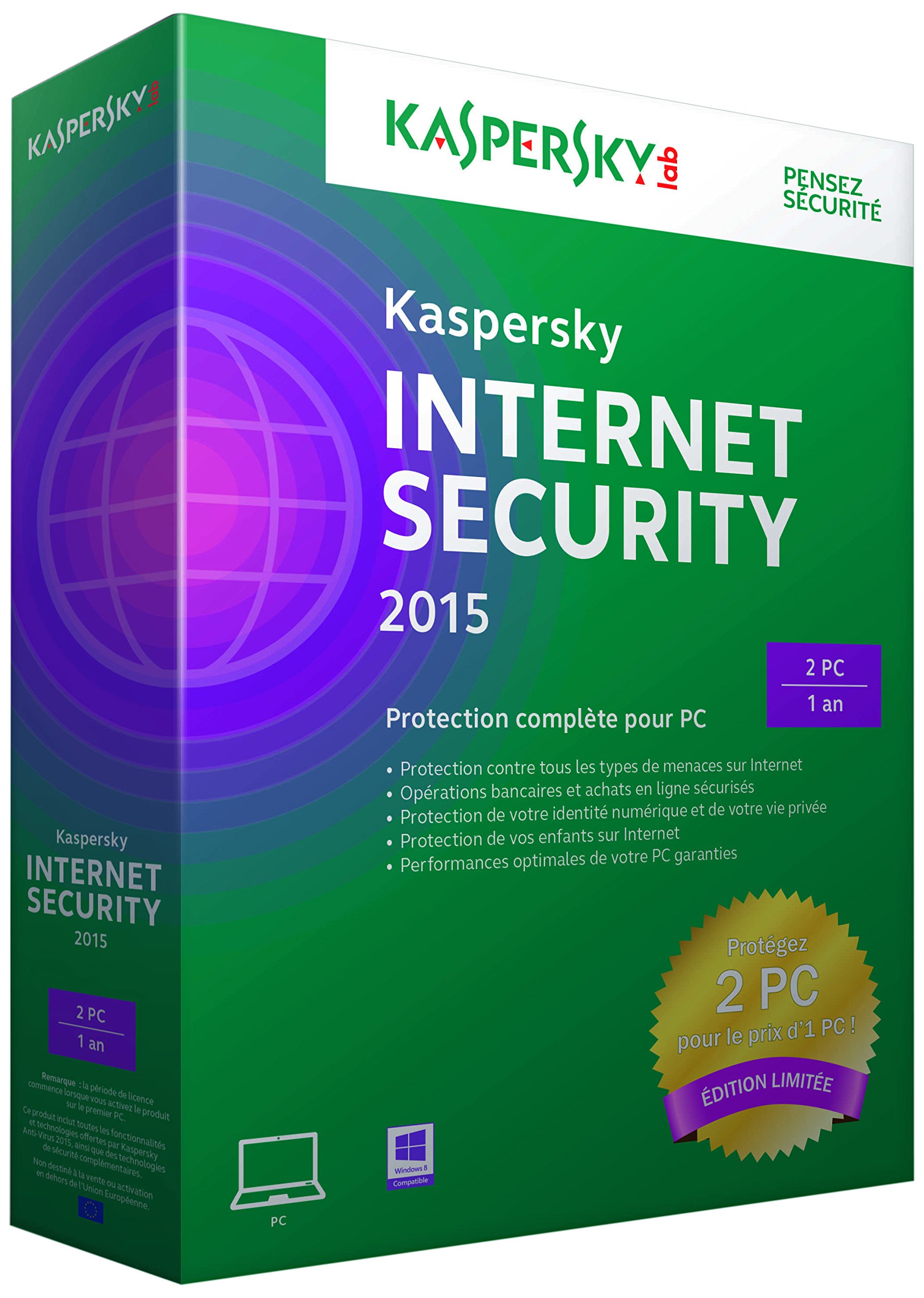 Kaspersky internet security 2015 (2 postes, 1 an)