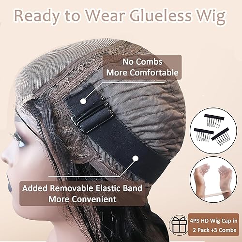 Miniatura 5 de OCHiC Pelucas de cabello humano con cierre de encaje HD de 5 x 5, densidad del 180 %, sin pegamento, pelucas de cabello humano prearrancado sin