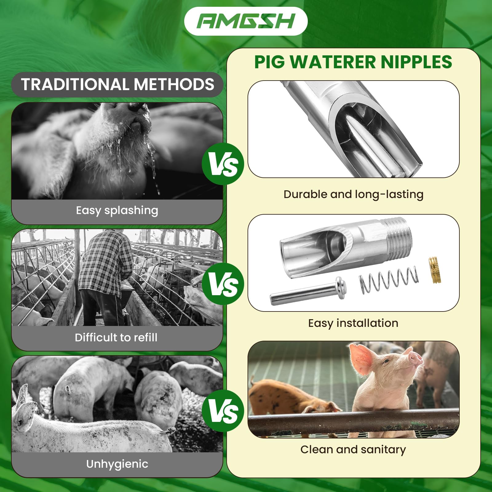 20 Stück Schweine-Bewässerungsnippel, NPT 1,27 cm, Edelstahl, automatische Schweine-Nippel-Trinker, Feeder, Schweine-Bewässerung, für Sauen und Ferkel