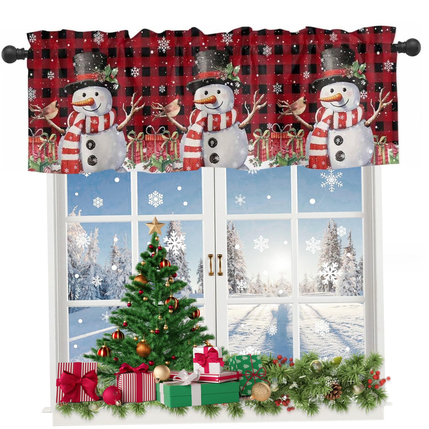 Cortinas de Cocina de Navidad 54x18 Pulgadas de Nieve muñeco de Nieve Corta Navidad Ventana de Ventana barbina de Bolsillo Cortinas de Cocina cenario para la Sala de Estar de Dormitorio baño de Navid