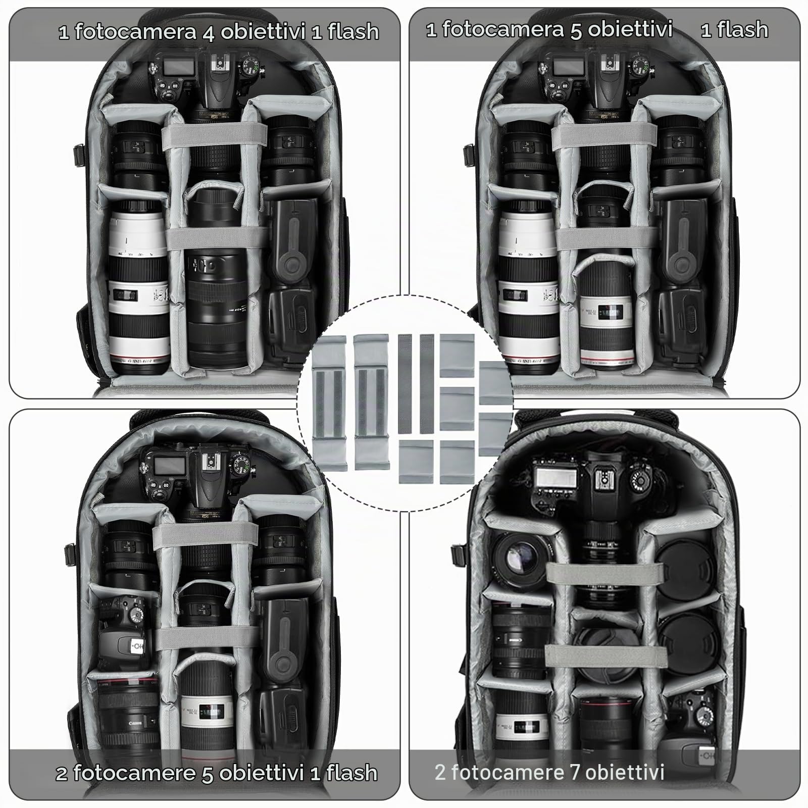 Zaino rigido per fotocamera, borsa per fotocamera fotografica, resistente all'acqua, antiurto, con supporto per treppiede e scomparto per laptop da 15,6 pollici, compatibile con Canon/Nikon