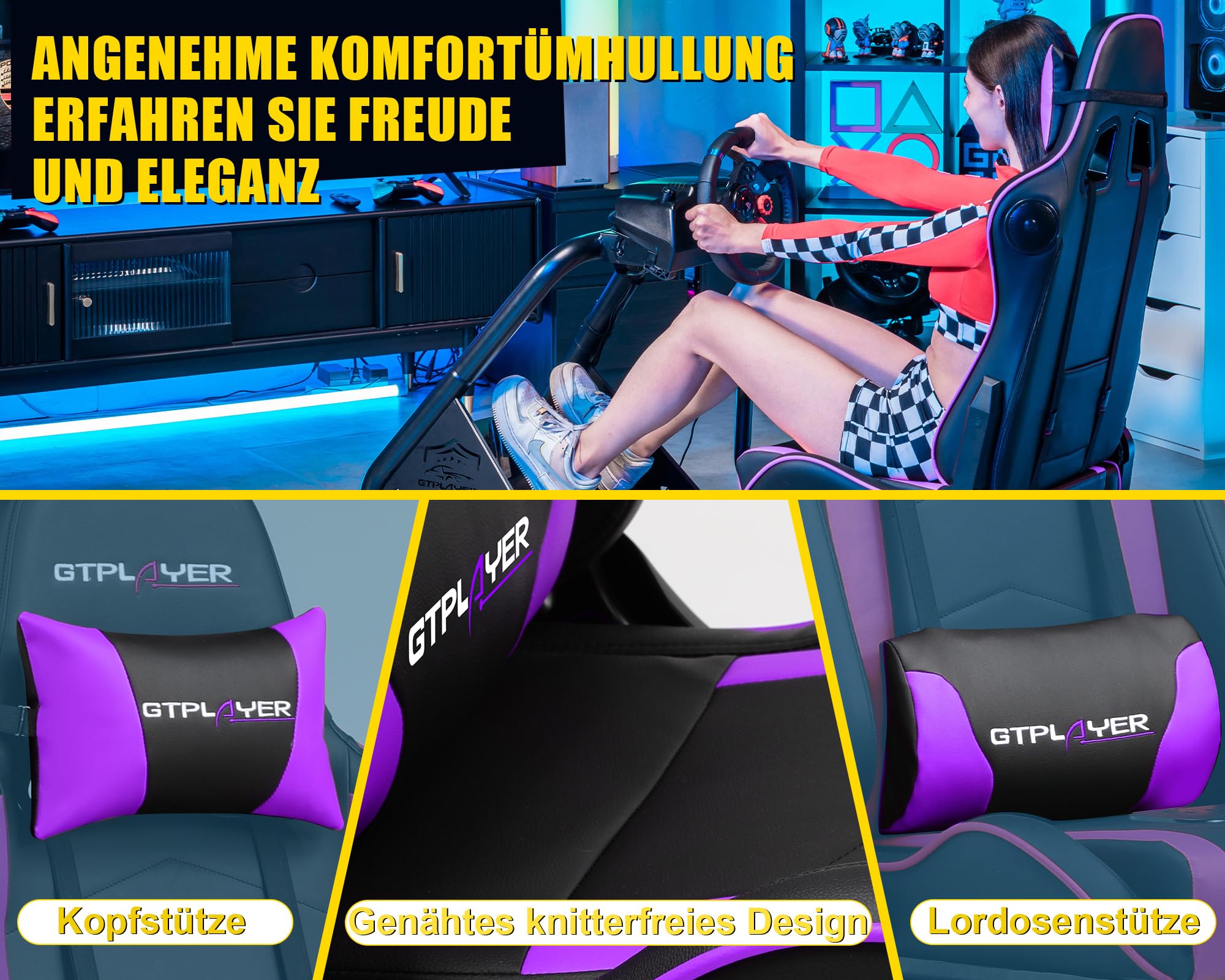 GTPLAYER Simulator Cockpit SIM Racing rennsimulator Lenkradständer Lautsprechern Lenkrad Pedalablage Lila