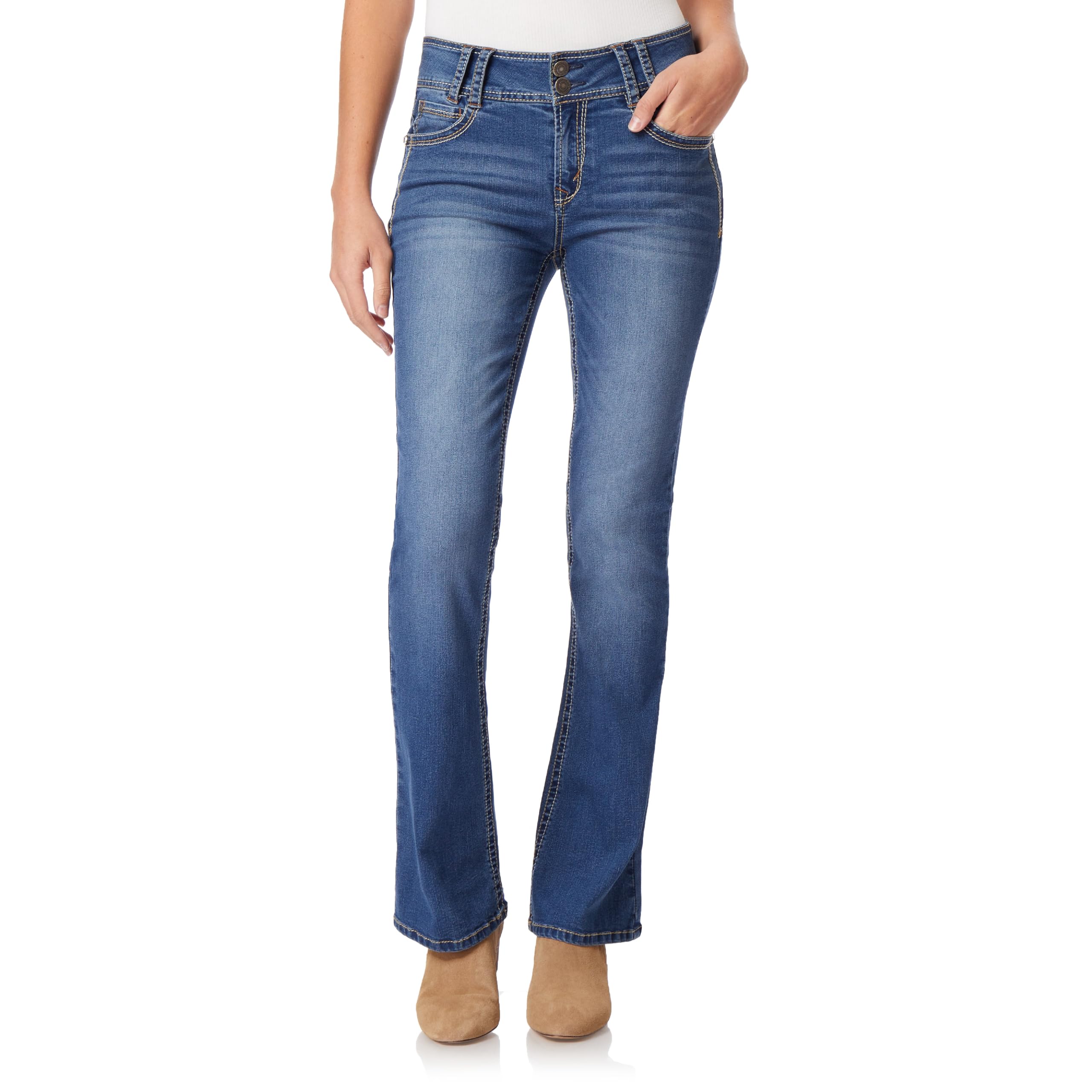 WallFlower Luscious Curvy Bootcut Jeans for Women Mid-Rise Insta Stretch Denim Size-Inclusive Juniors Jeans Sizes 0 to 24