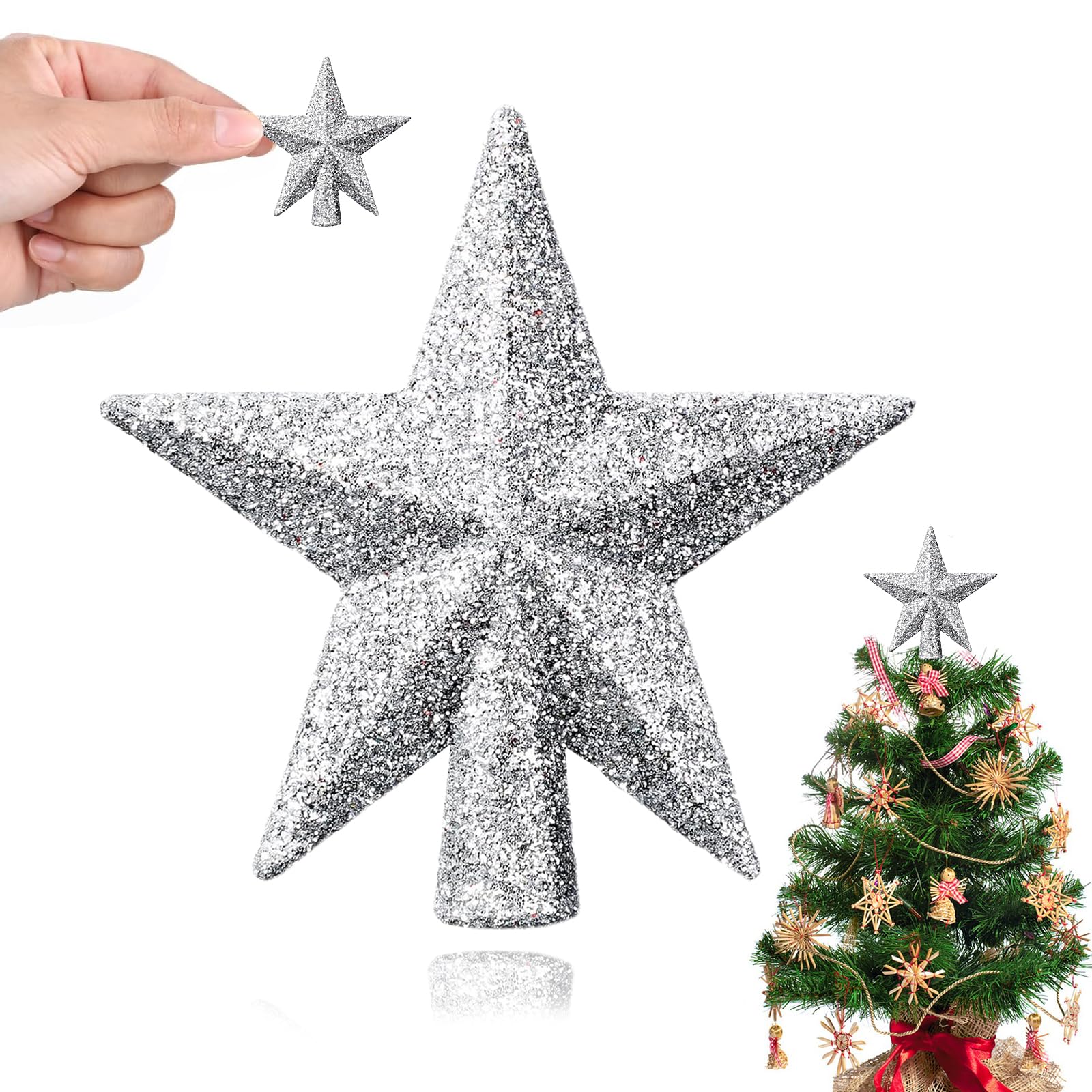 Puntale per Albero di Natale, Puntale per Albero di Natale, Topper Stella Albero di Natale, Decorazioni per Albero di Natale in Paglia, Christmas Tree Star Topper per Decorazioni per la Casa