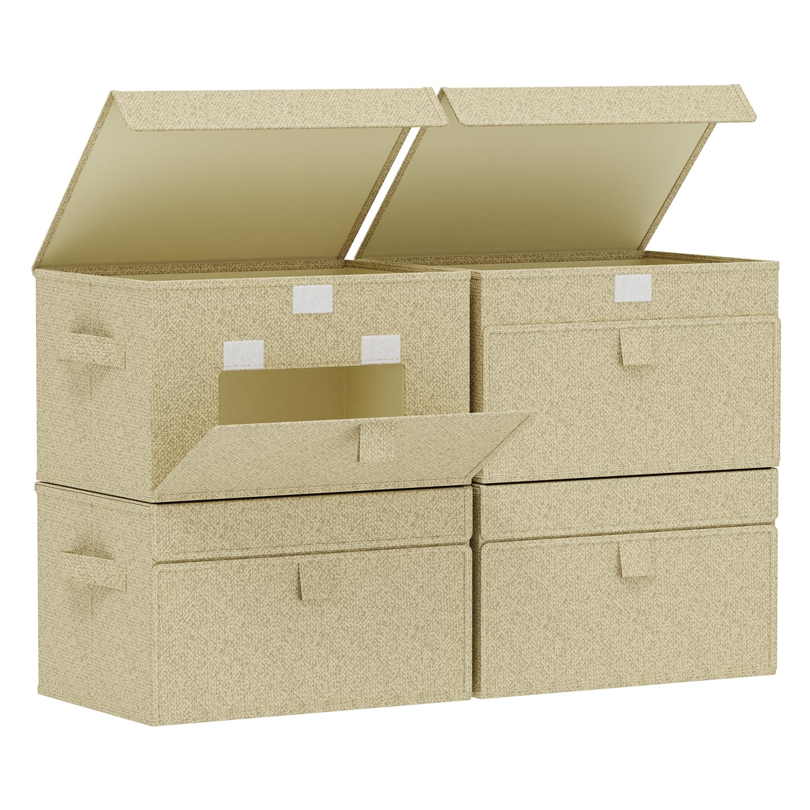 Aufbewahrungsbox mit Vorderdeckel,33x23x20cm,Grau und Beige,4 Stück | Waschbare Aufbewahrungskörbe,Stoffbehälter aus Leinen,Faltbare Klappbox mit Griff,Aufbewahrungsbehälter mit PP Stützplatte