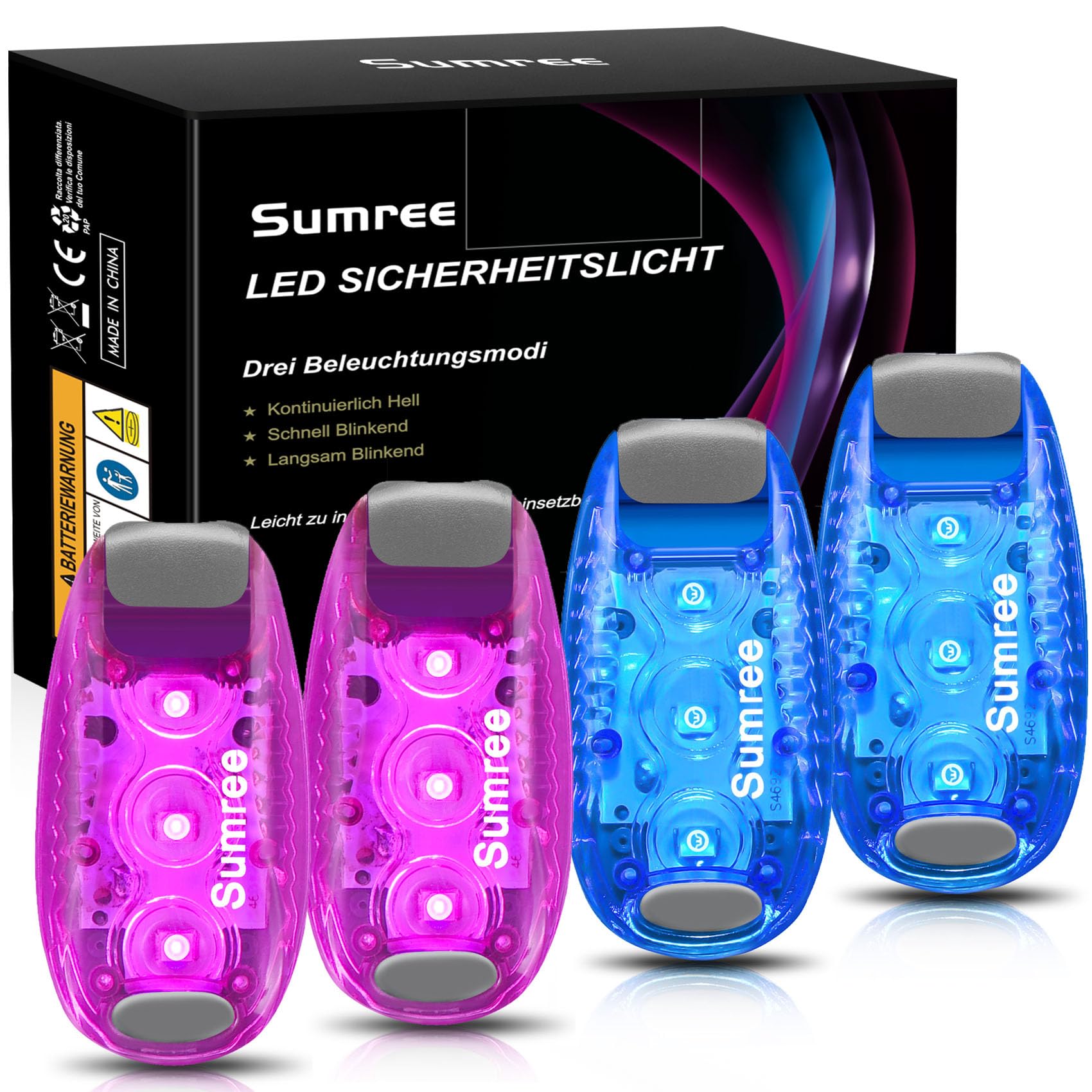 Sumree LED Blinklicht Schulranzen Sicherheitslicht 2er Set, Clip Sicherheit Licht Kinderwagen Licht Lauflicht Haustier Licht für Kinder Rucksack, Hunde Leuchtanhänger, Katzen, Jogger, Kinderwagen
