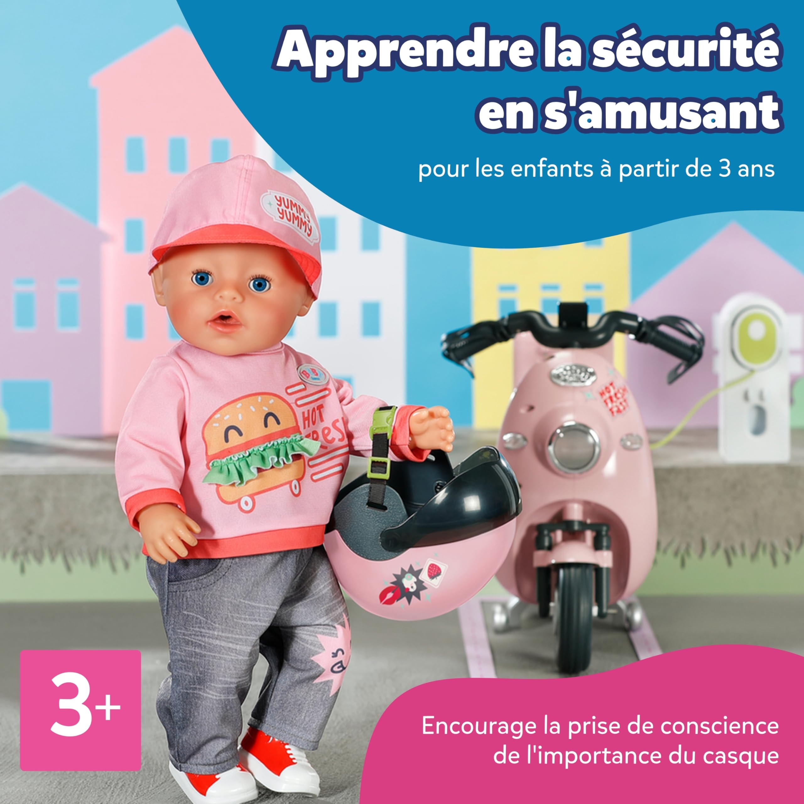 Casque pour trottinette électrique BABY born - Casque pour poupées de 43 cm - Accessoire de haute qualité pour poupées - Convient aux enfants à partir de 3 ans