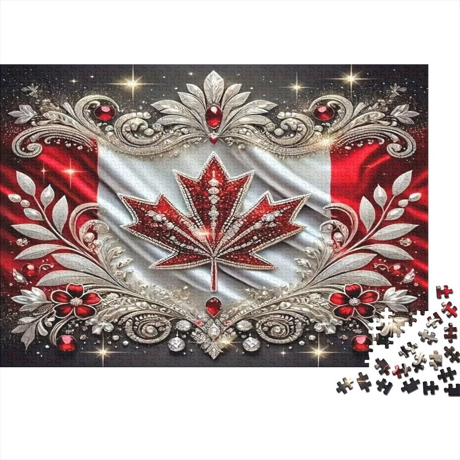 Maple Leaf Flag 1000 Piece Jigsaw Puzzle Paper for Adults Decorative Art Relaxing Focus 38x26cm/1000pcs