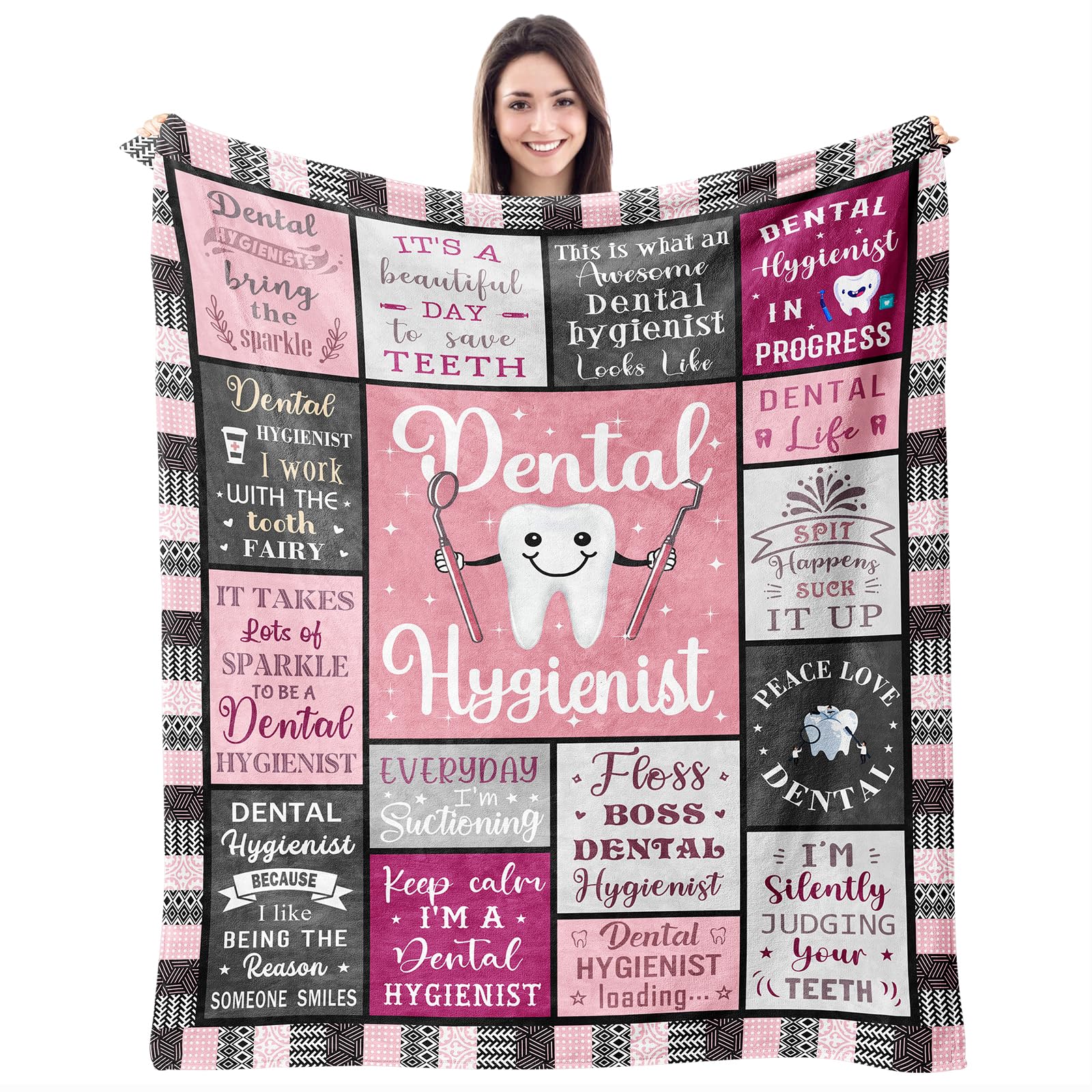 Dental Hygienist Gifts for Women Coworkers, Christmas Birthday Appreciation Graduation Gifts for Dental Hygiene Student Throw Blanket 60"X50"