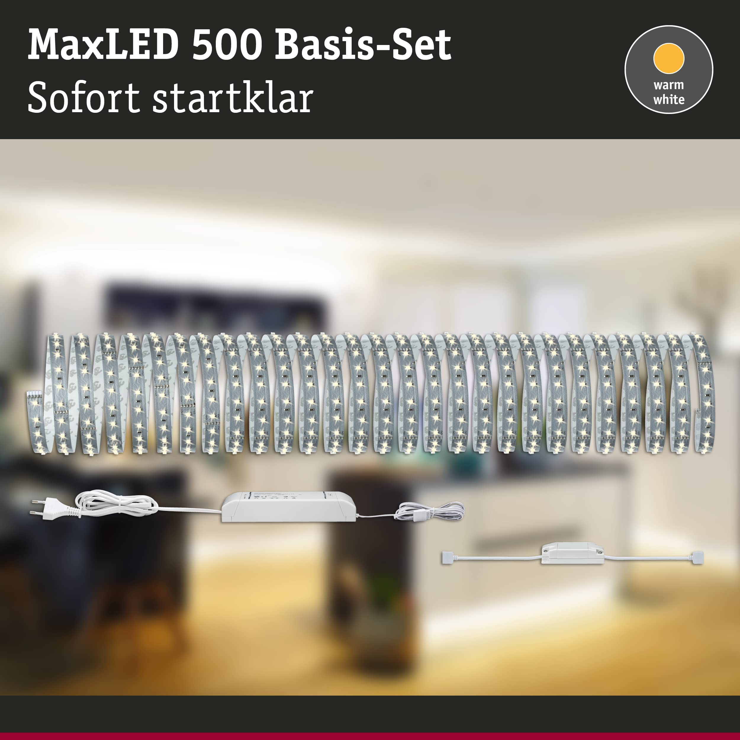 Paulmann 70907 Smarthome Maxled 500 Striscia Led Bluetooth da 10 M, 53.5 W, 2700 K, Luce Bianca Calda, Plastica, Argento