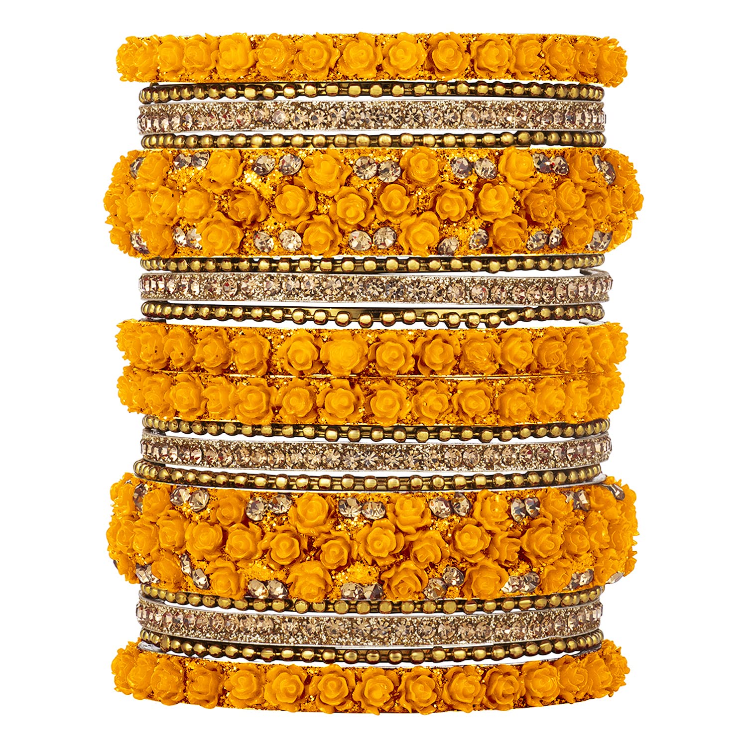 Aheli Handmade Bollywood Wedding Fashion Party Wear Artificial Beads Studded Bridal Bangle Set Chuda Indian Ethnic Traditional Haldi Mahendi Flower Jewelry for Women