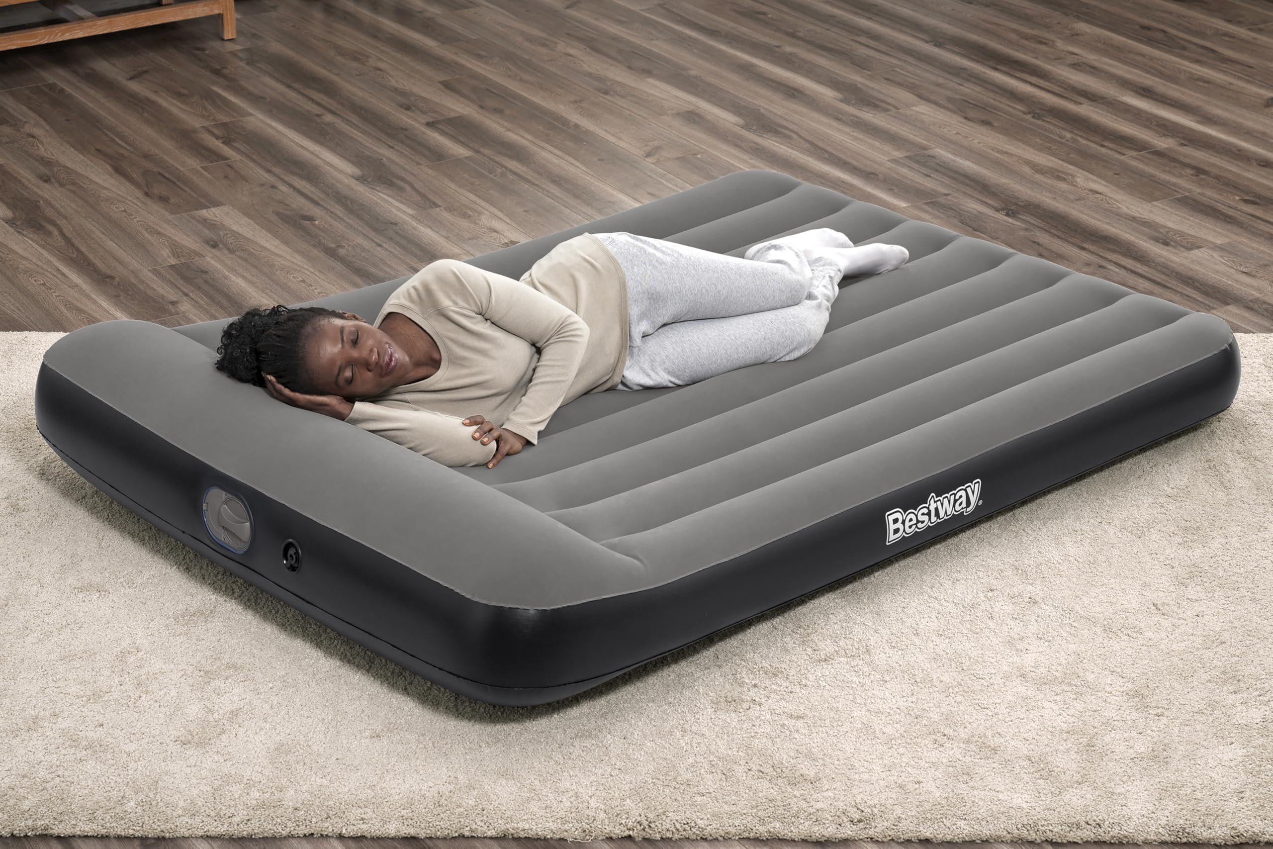 Bestway Matelas Gonflable 2 Places Queen Tritech avec Pompe USB intégrée - 203 cm x 152 cm x 30 cm - Gris/Noir