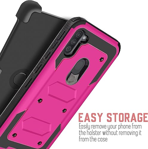 Miniatura 3 de JACKPOT WIRELESS Funda resistente para Samsung Galaxy A11 con clip giratorio para cinturón, función atril de doble capa con protector de pantalla