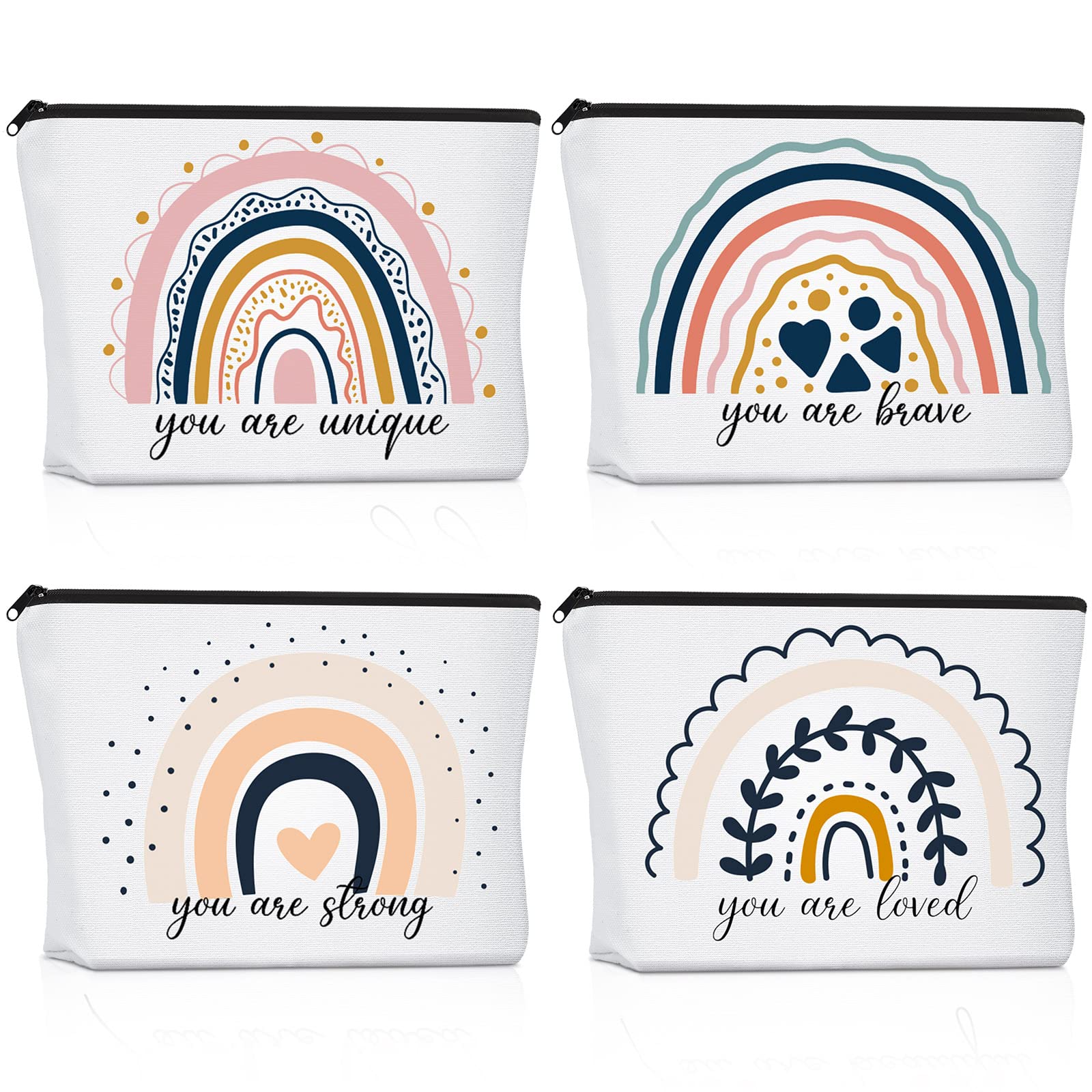 4-teiliges Set Regenbogen-Kosmetiktaschen Mit Inspirierenden Sprüchen – Leinen, 24x18 Cm, Für Frauen & Lehrer