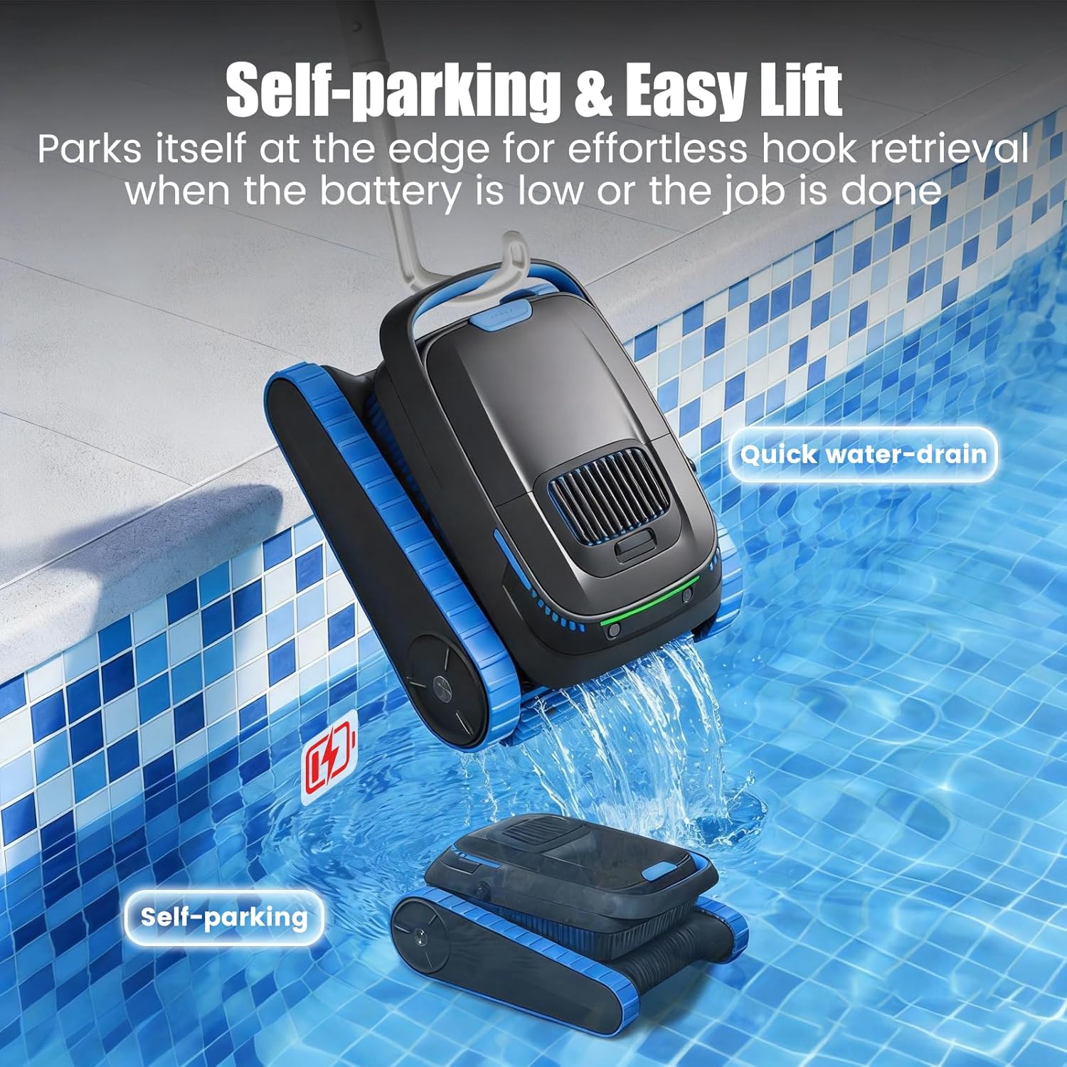 PC20 Automatic Robotic Pool Cleaner, Cordless Pool Vacuum Robot for Inground & Above Ground Pools, Smart Navigation, Self-Parking, 5000GPH Suction, Cleans Floor, Wall & Waterline