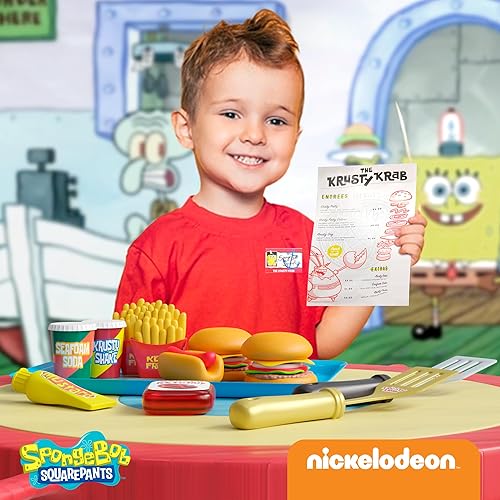 Miniatura 3 de Lollipop Spongebob - Juego de cocina para niños, comida interactiva con 2 hamburguesas Krabby Patty, batido de espuma de mar, papas fritas de algas,