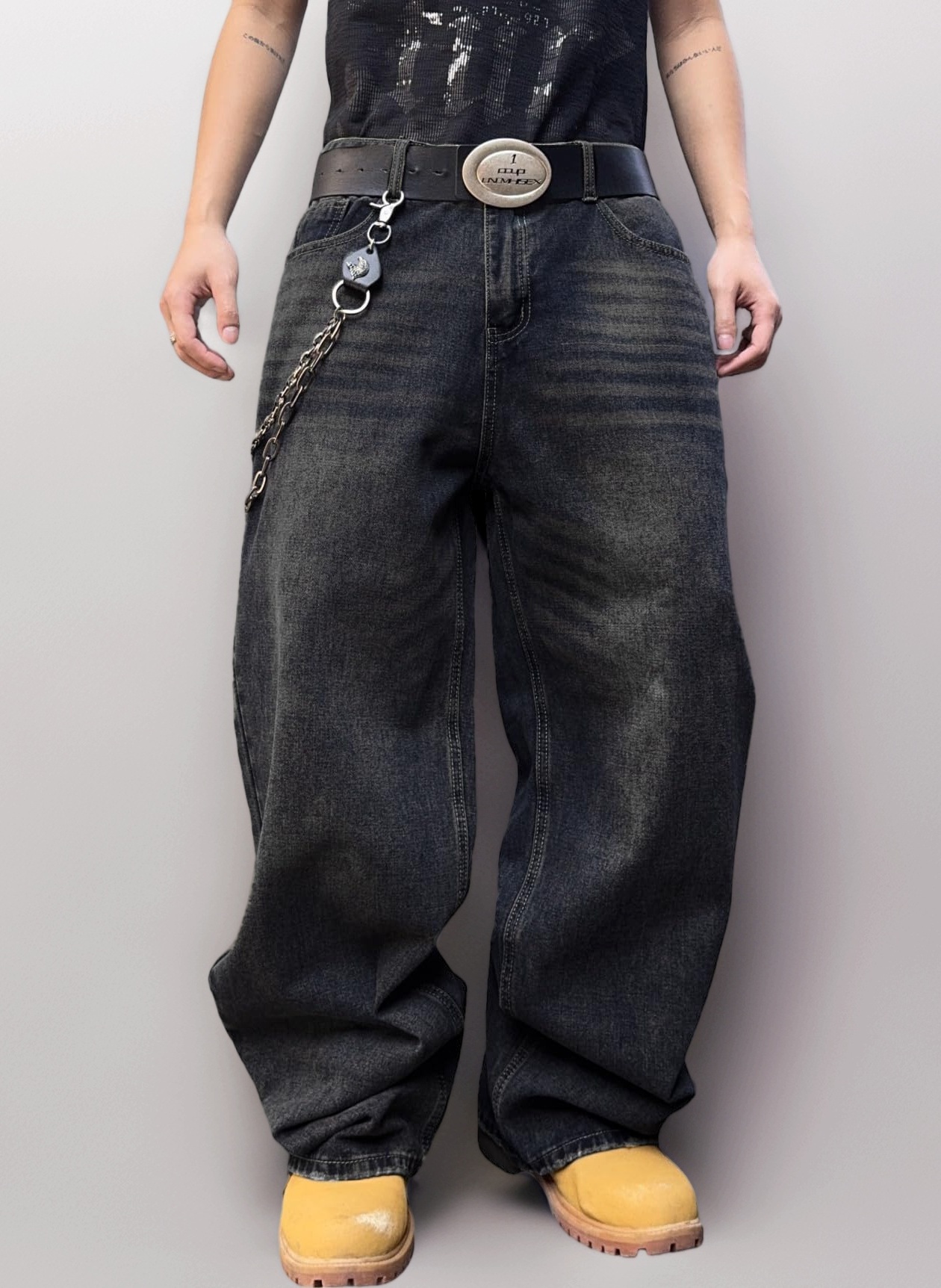 Mens Hip Hop Baggy Jeans Wide Leg Skater Jeans Casual Loose Denim Pants Y2k Skateboard Streetwear