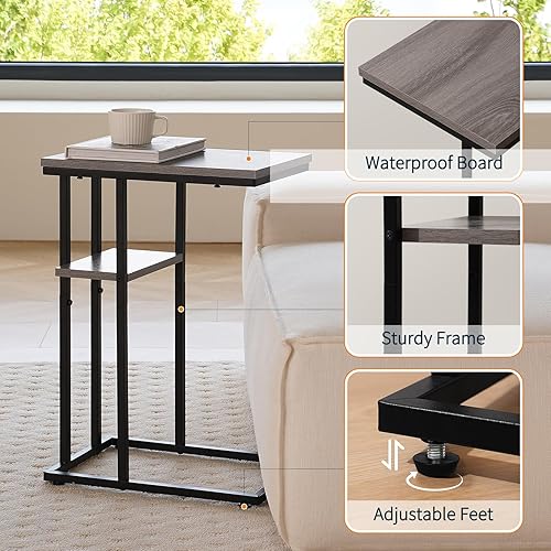 Miniatura 7 de Yoobure Juego de 2 mesas auxiliares en forma de C mesa auxiliar para sofá y cama mesa auxiliar pequeña para espacios pequeños sala de estar