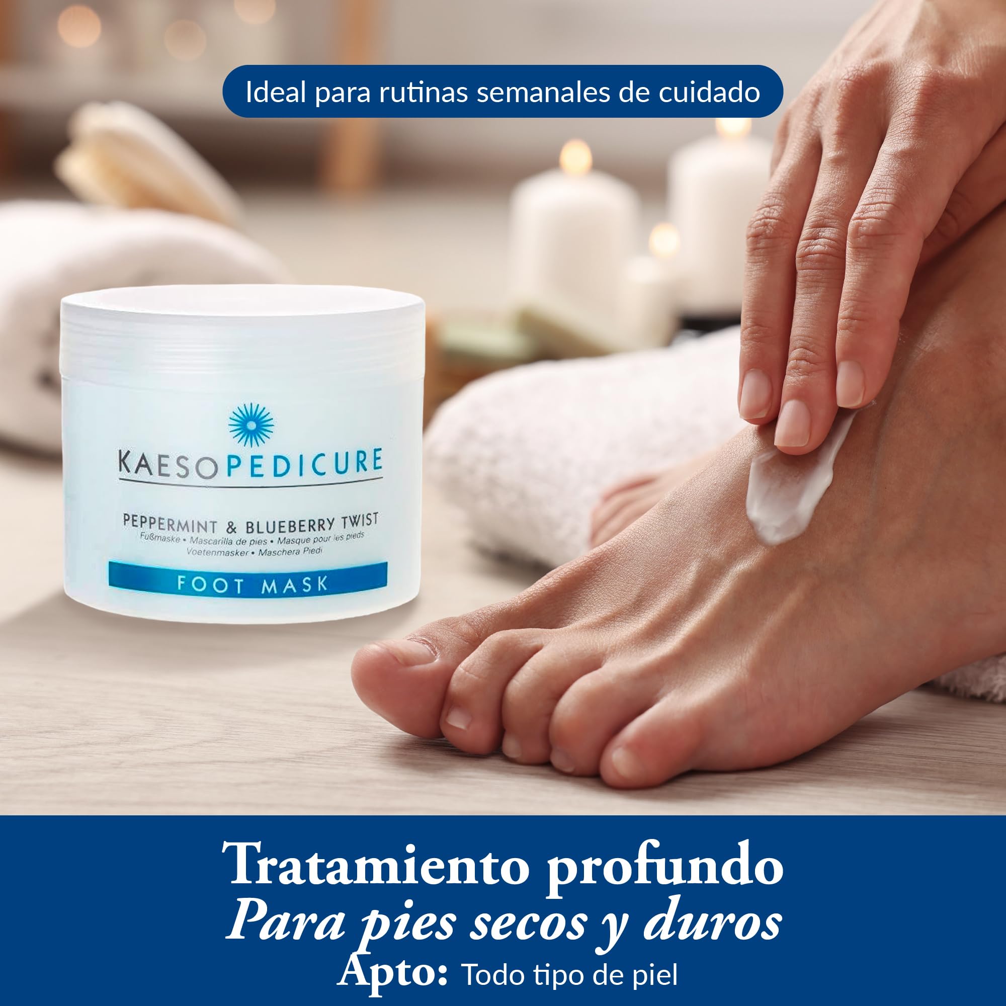 Kaeso Mascarilla para Pies con Menta y Arándanos 450ml que Hidrata y Repara la Piel Seca - Mascarilla Calmante que Suaviza y Nutre Pies Agrietados - Tratamiento Refrescante y Antiedad