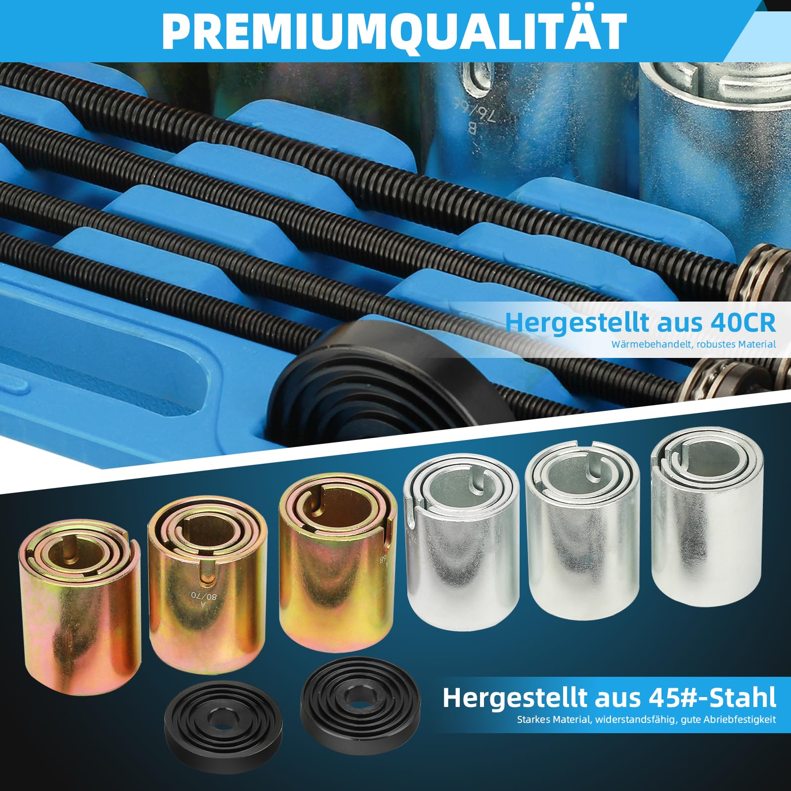 FreeTec 26 piezas extractor de rodamientos de rueda Juego de herramientas Silentlager Extractor de cubo de rueda Silentlager herramienta para el desmontaje e instalación de casquillos, rodamientos y