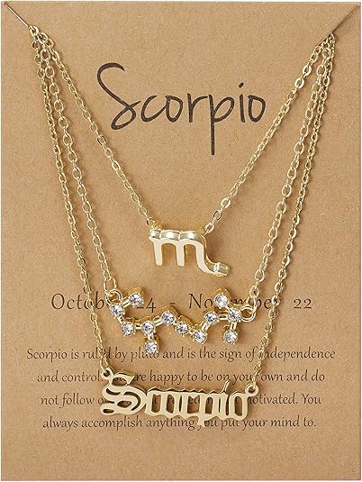 COLORFUL BLING 3Pcs 12 Constellation Zodiac Sign Layered Choker Necklaces Set Letter Astrology Horoscope with Message Card for Women Jewelry