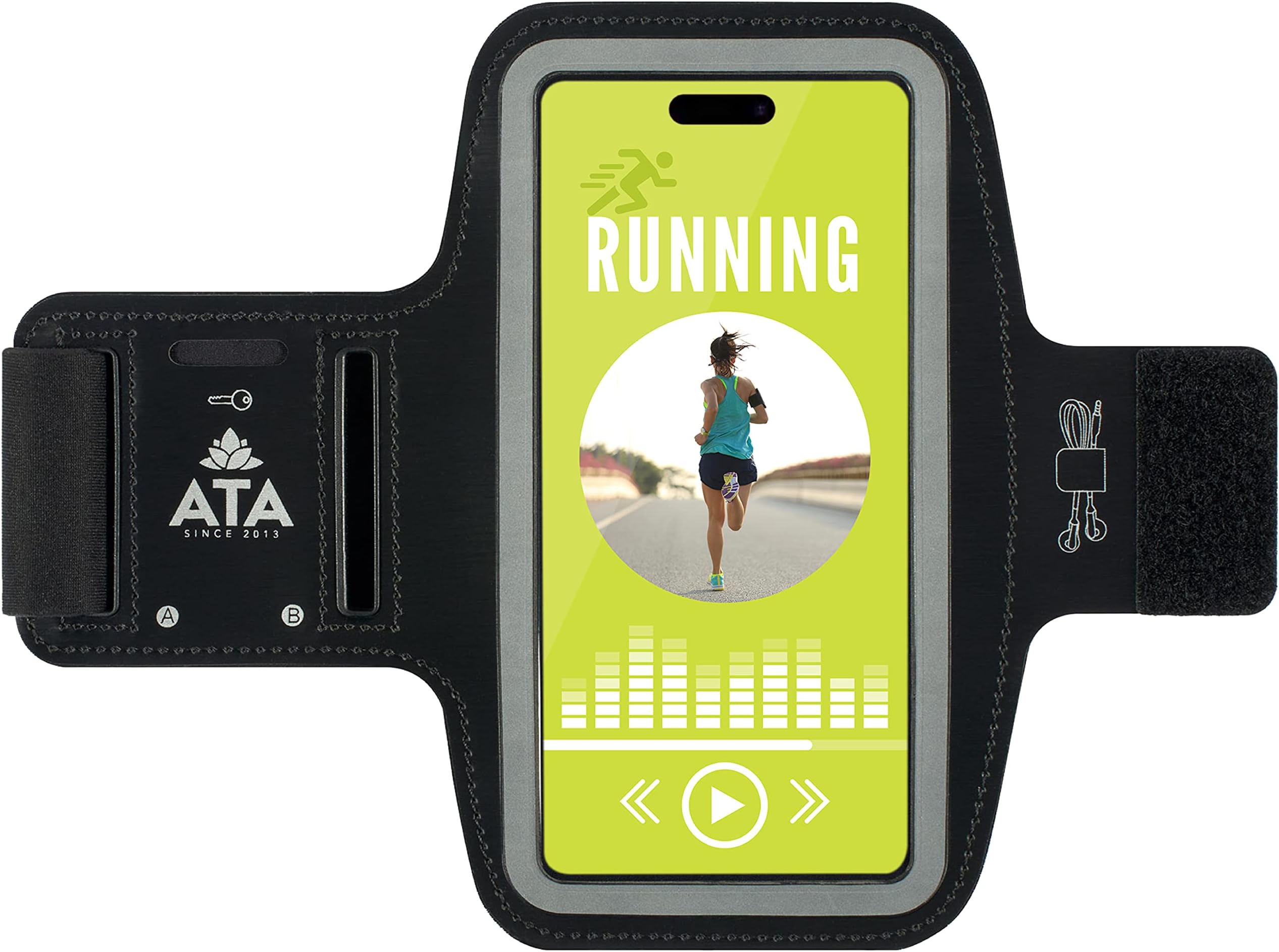 Running Phone Holder for iPhone 14/14 Pro/ 14 Pro Max, All Models up to 6.7" Phone Strap with Key pouch and Headphone slots, Running Armband for Jogging, Cycling, Hiking