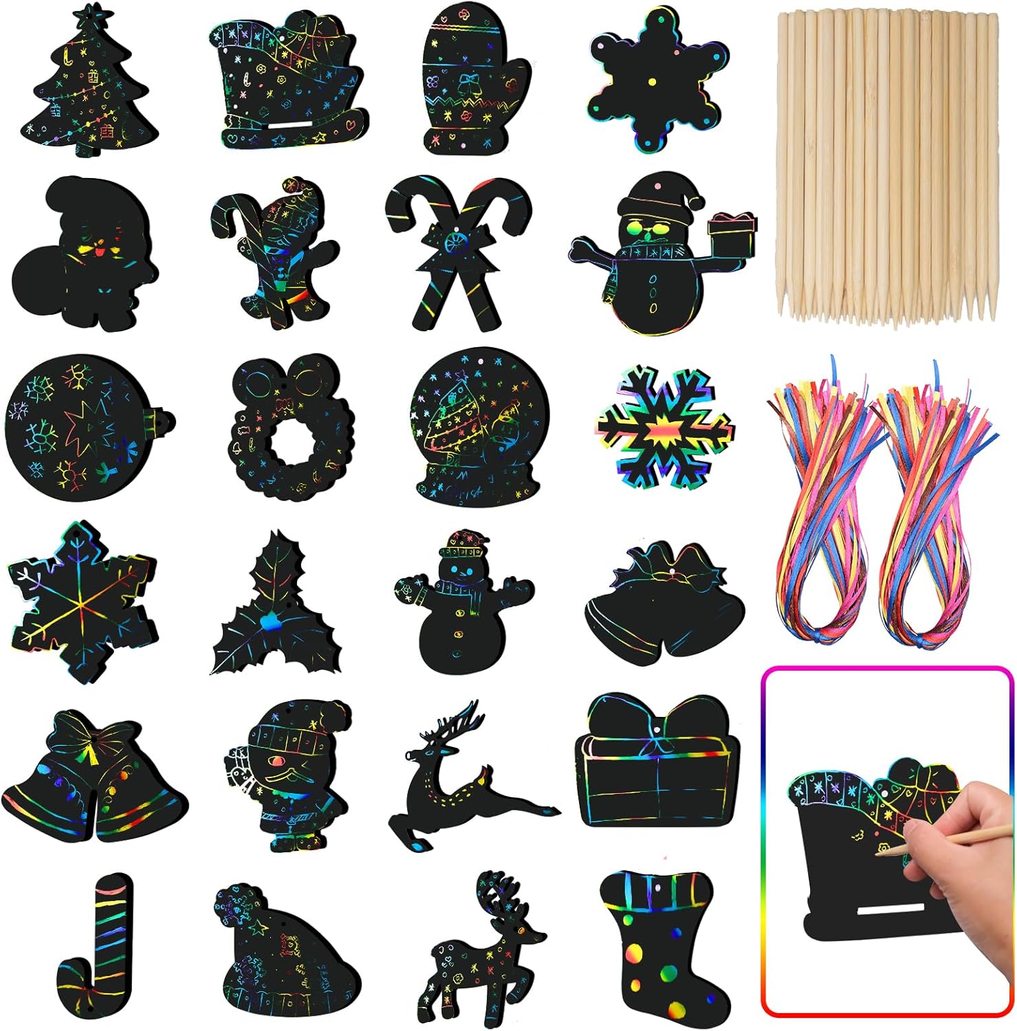 96 Pcs Christmas Scratch Paper Art Set Rainbow Scratch