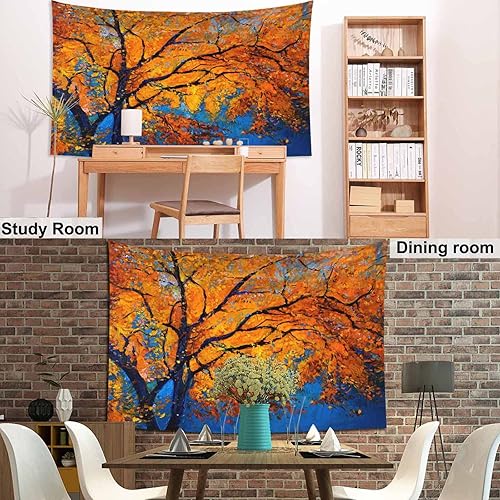 Miniatura 3 de Pznen Tapices de bosque de árboles de otoño, 80 x 60 pulgadas, hojas de arce amarillas y rojas con luz solar, tapiz para dormitorio, decoración