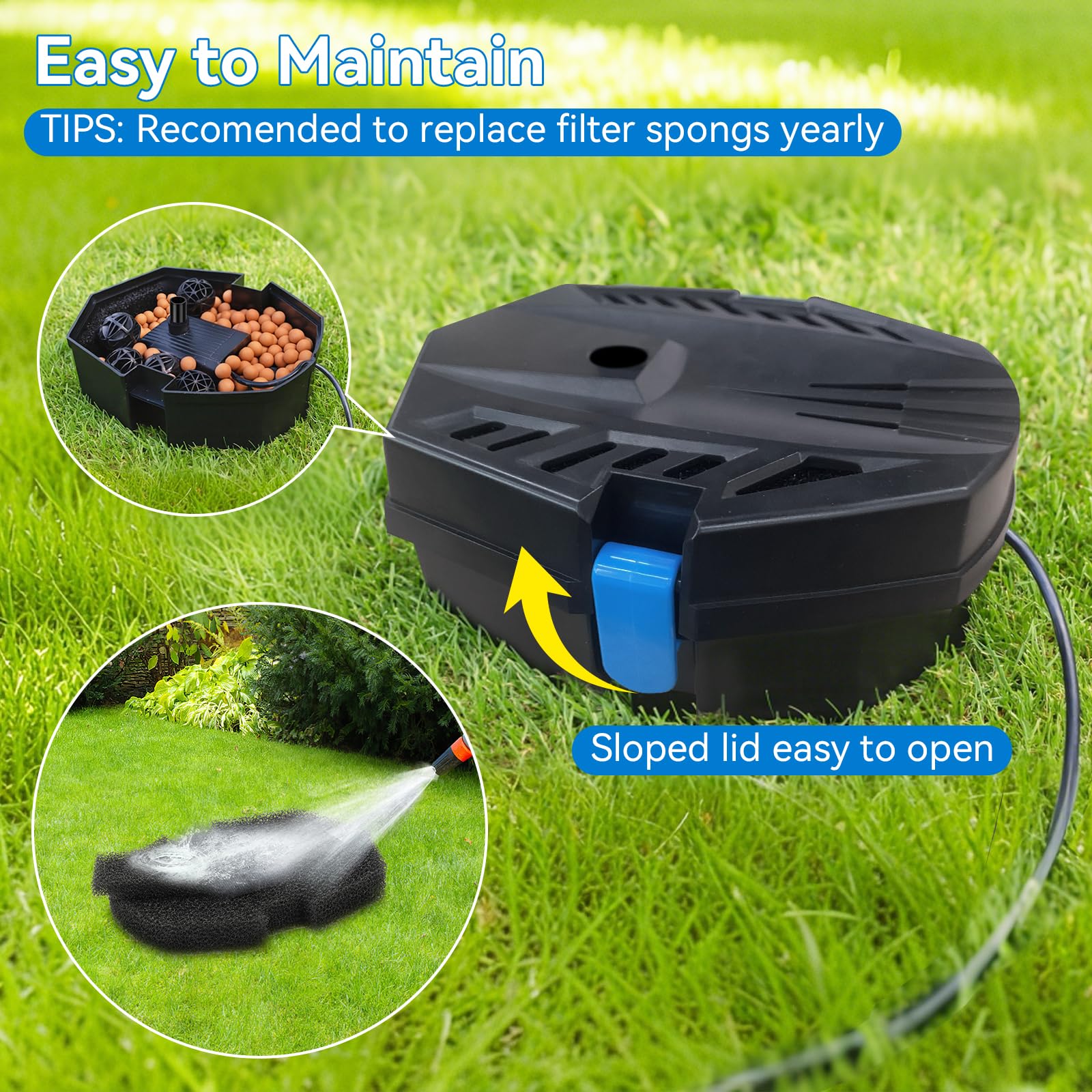 POPOSOAP Filtro per laghetti all'aperto, piccola scatola filtrante con cuscinetti filtranti, 10 sfere biologiche e anelli in ceramica per pompa per laghetto all'aperto pompa sommergibile per fontana