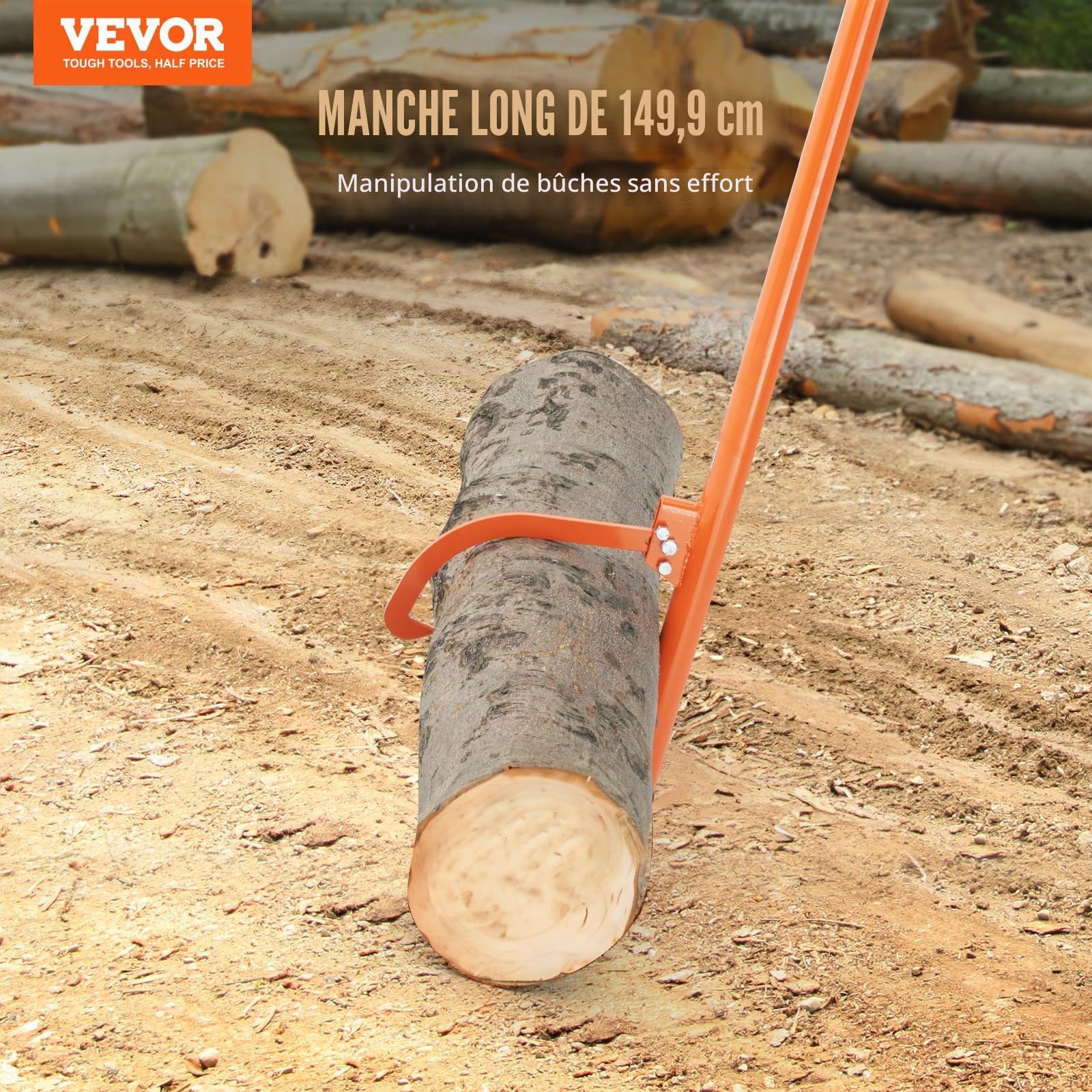 VEVOR Cric à bûches 1510 mm, lève-bûches de diamètre 81 cm, lève-Tronc d'arbre en Acier Robuste avec Crochet d'inclinaison réglable, Outil d'exploitation forestière, pour Rouler et serrer Les bûches