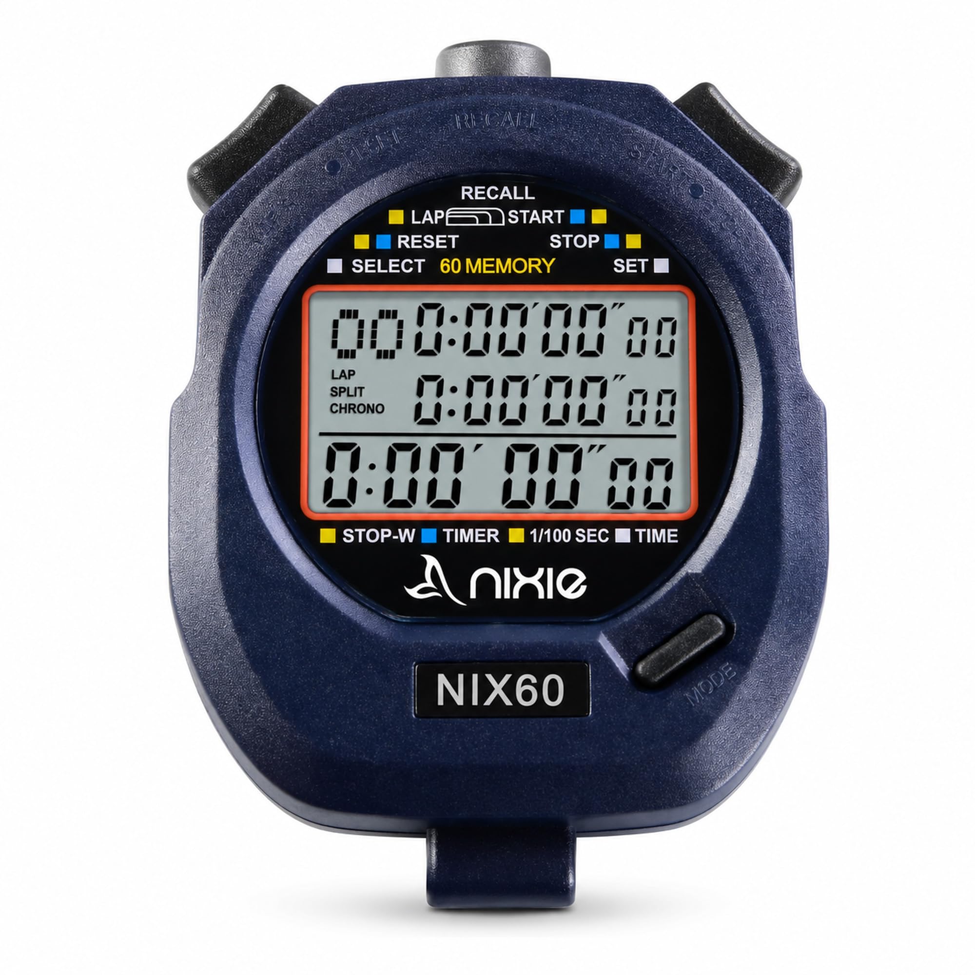 NIXIE 60 Professional Stopwatch Timer, 60-Lap Split Memory Digital Stopwatch with 3-Line Display, Pacer 1–320 BPM, Countdown Timer, Stop Watch for Coaches Swimming Running, Referee Watch with Lanyard