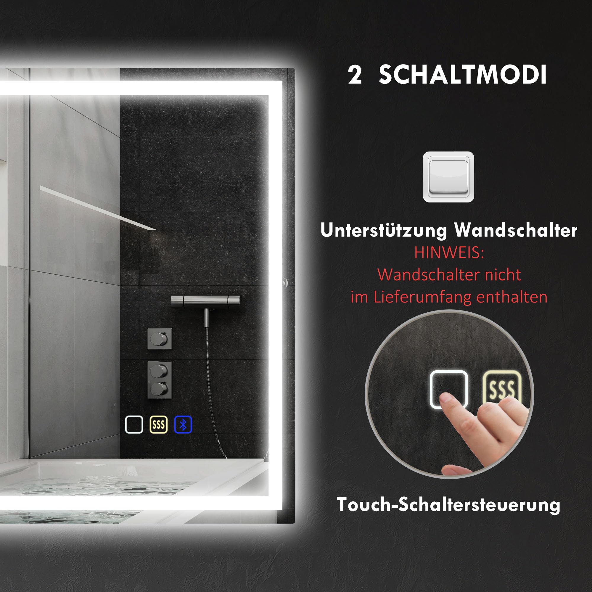 HOMCOM Badspiegel mit Beleuchtung 100x80 cm LED Spiegel Uhr Silber