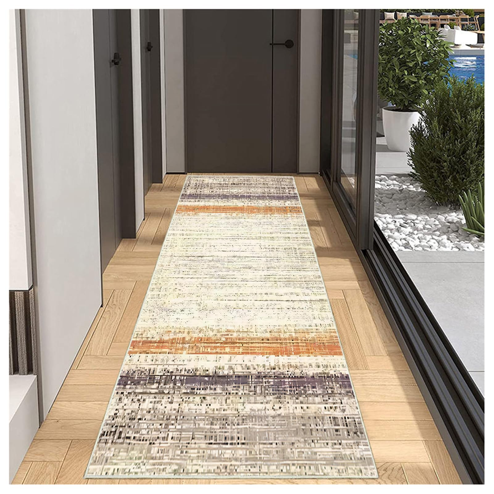Tappeto Cucina passatoia antiscivolo lavabile 2 metri - Tappeto lungo Crema per corridoio/ingresso - Design resistente per bagno lavanderia salotto - Astratto moderno 40x200cm