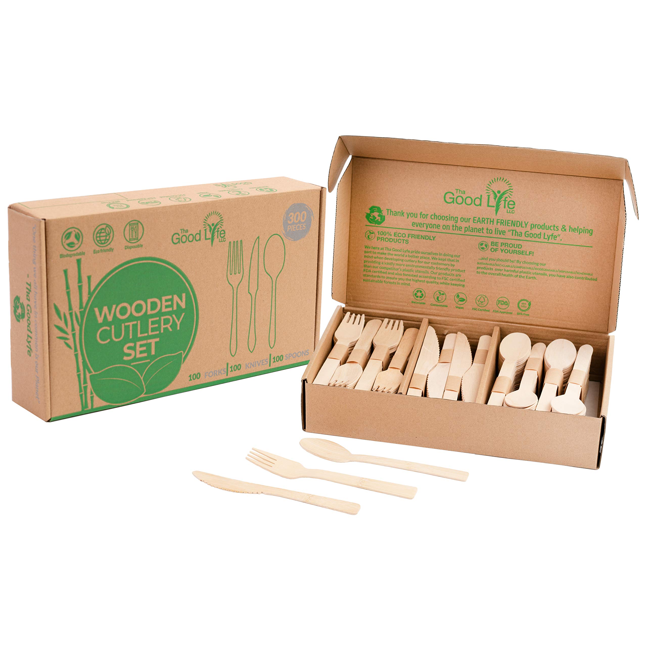 Buy Disposable Wooden Cutlery 300pc Wedding,Camping,Party,BBQ
