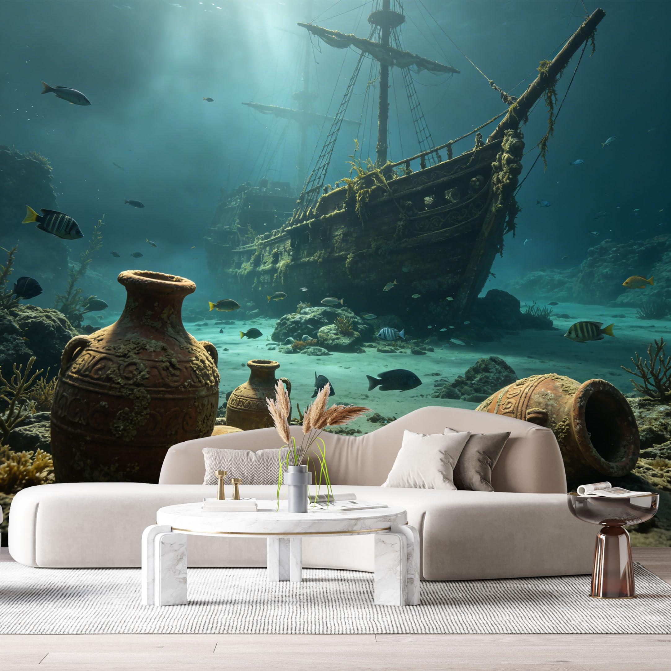 Custom Size Wall Murals Ocean Marine Shipwreck Antique Pottery 3D SelfAdhesiveWall Fabric Removable Wallpaper Wall Decor for Living Room Bedroom Bathroom