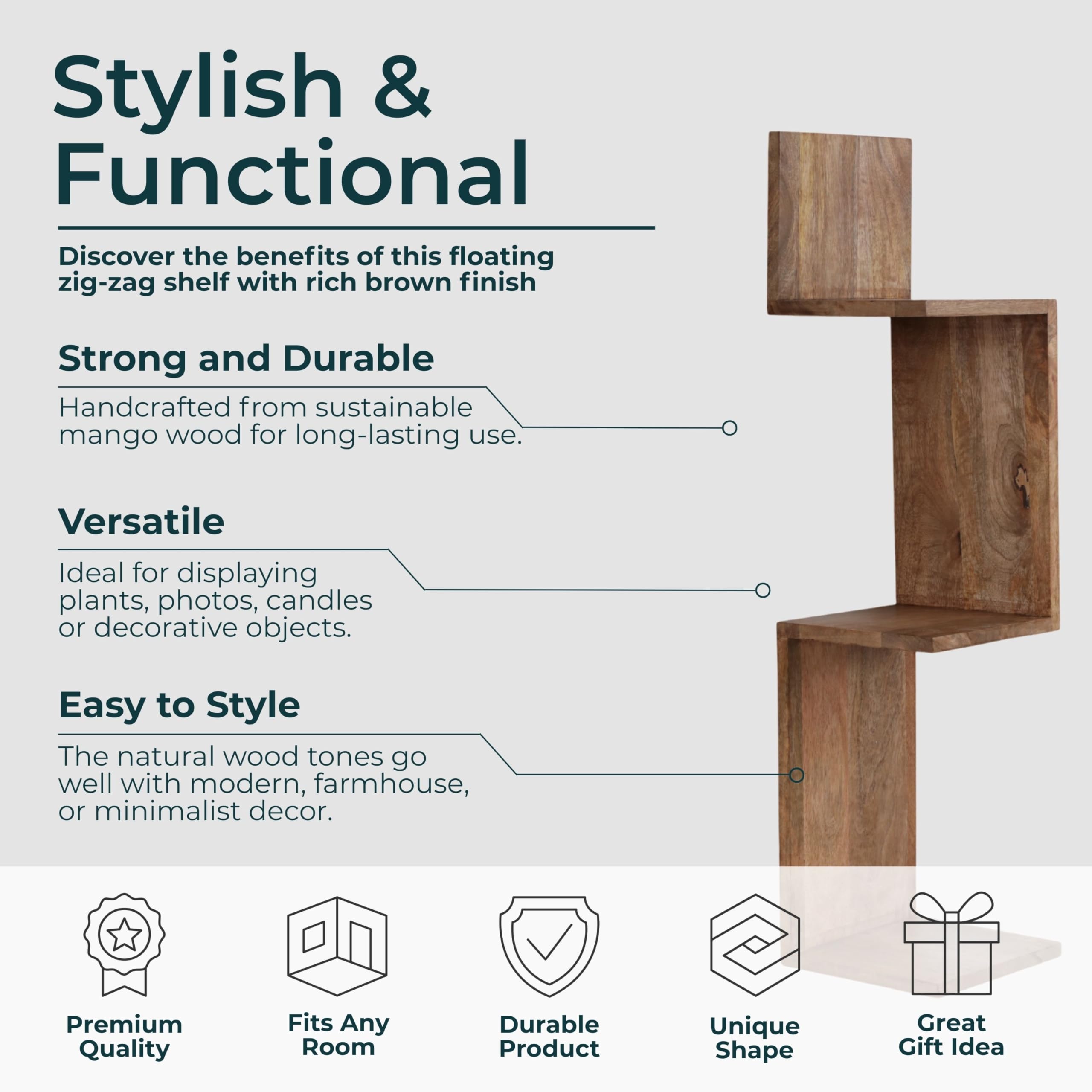 Amazon.com: Sculptural Zig Zag Corner Wall Mounted Shelf for