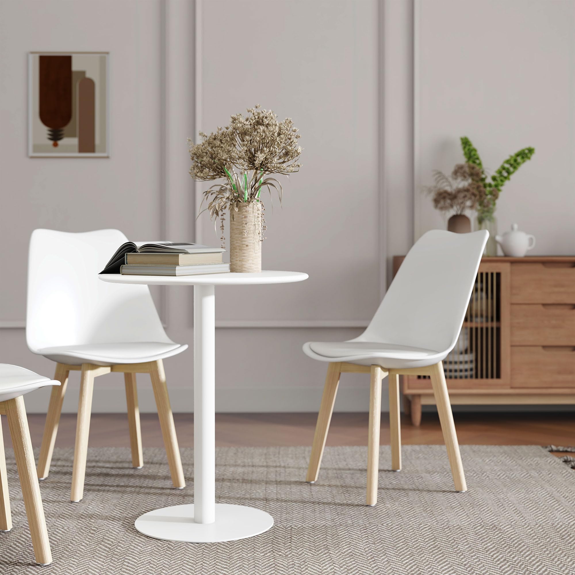 HOMCOM Esstisch 60 x 60 cm Rund Küchentisch für 2 Personen Esszimmertisch mit Säulentisch Kleiner moderner Tisch für Küche, Esszimmer Wohnzimmer Weiß