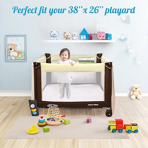 Miniatura 7 de Pack n Play Colchones (38 x 26 x 1.5 pulgadas), funda de bambú, transpirable, % 100 impermeable, no tóxico, lavable, espuma viscoelástica de gel de