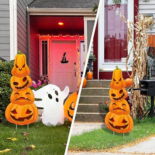 Miniatura 5 de Letreros de calabaza de Halloween de 35 pulgadas con estacas para decoración de Halloween al aire libre, Acción de Gracias, cosecha de otoño,