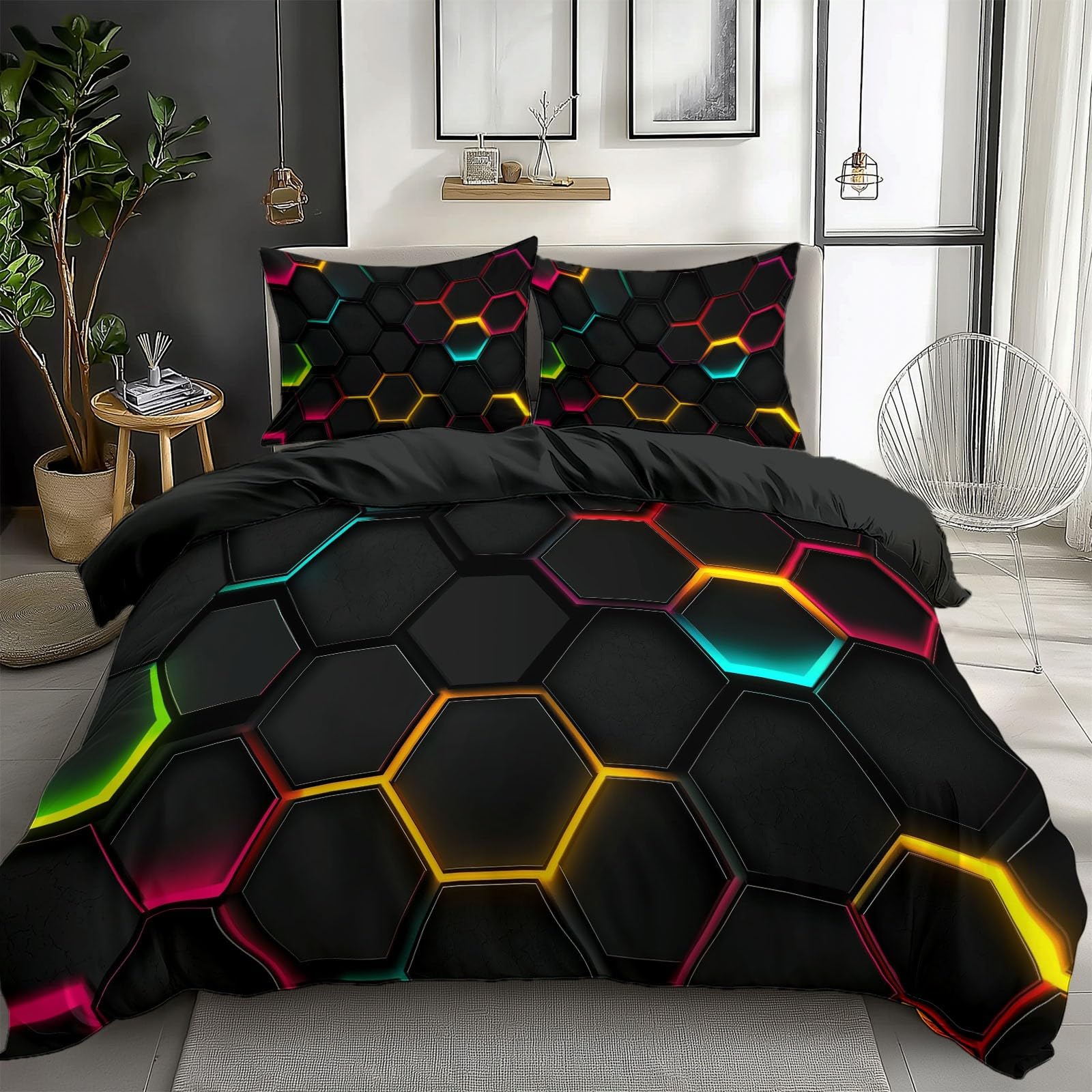 Housse de couette 200x200 géométrie noire pour une chambre adulte ou ado moderne