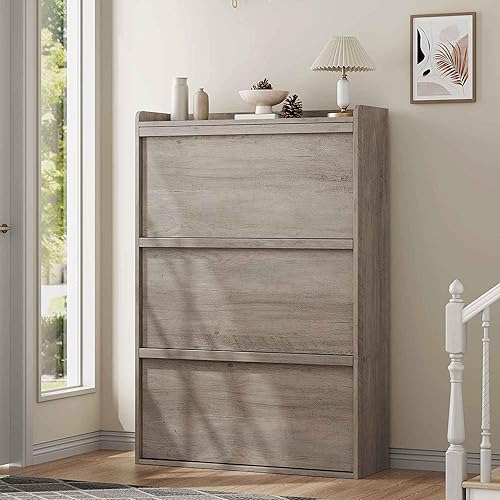 Miniatura 1 de GarveeHome Zapatero con 3 cajones abatibles, organizador de zapatos de madera con estante ajustable, almacenamiento de zapatos para entrada, armario