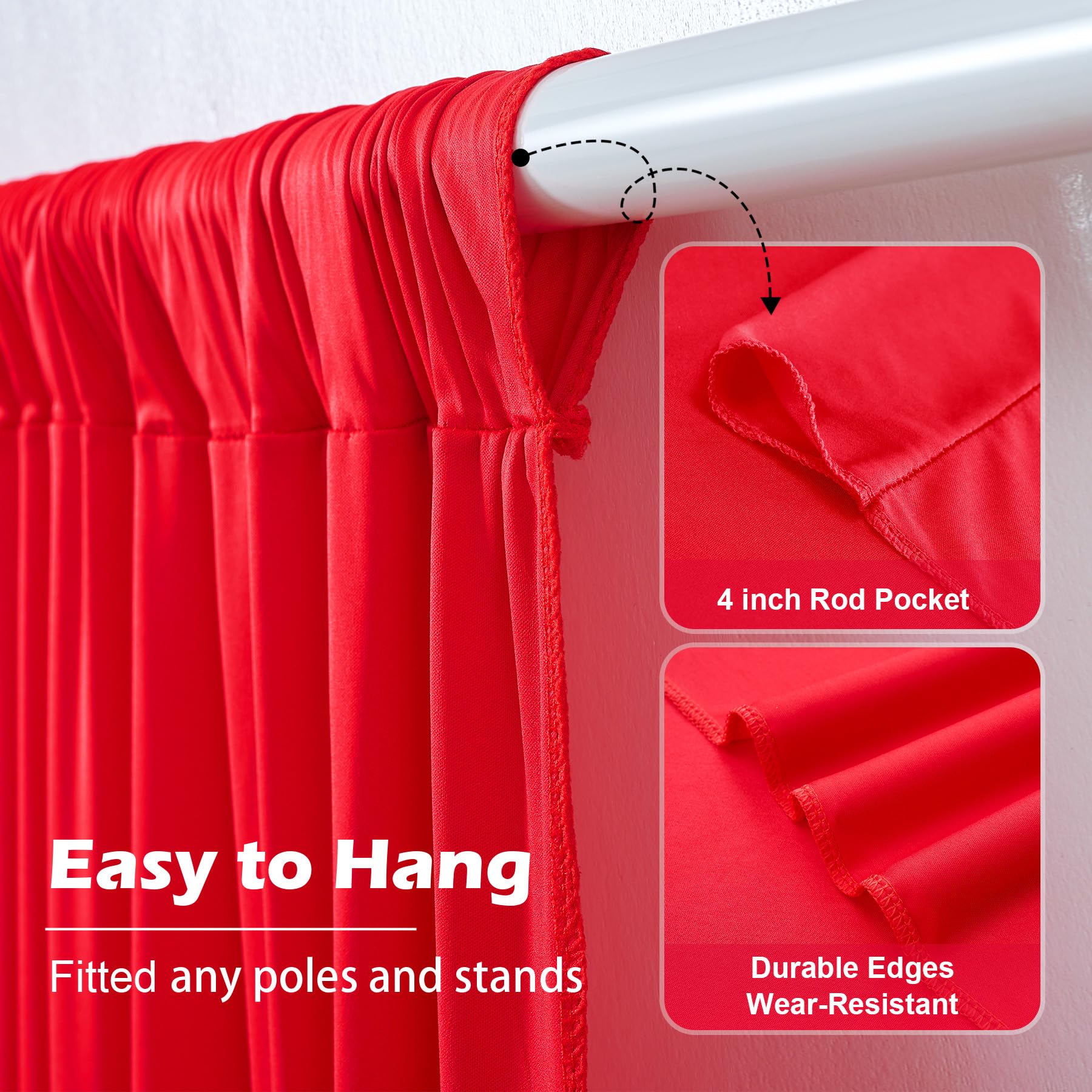 Faltenfreier Hintergrund für Partys, 9 x 3 m, 6 Paneele, 15,2 x 3 m, seidiges Polyester, Rot, Foto-Hintergrund, für Geburtstag, Mottoparty, Hochzeit, Fotografie-Hintergrund