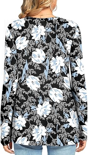 Miniatura 3 de HOTGIFT Blusa de manga larga con cuello redondo para mujer, para otoño, invierno, holgada, cómoda, suave, con bolsillo