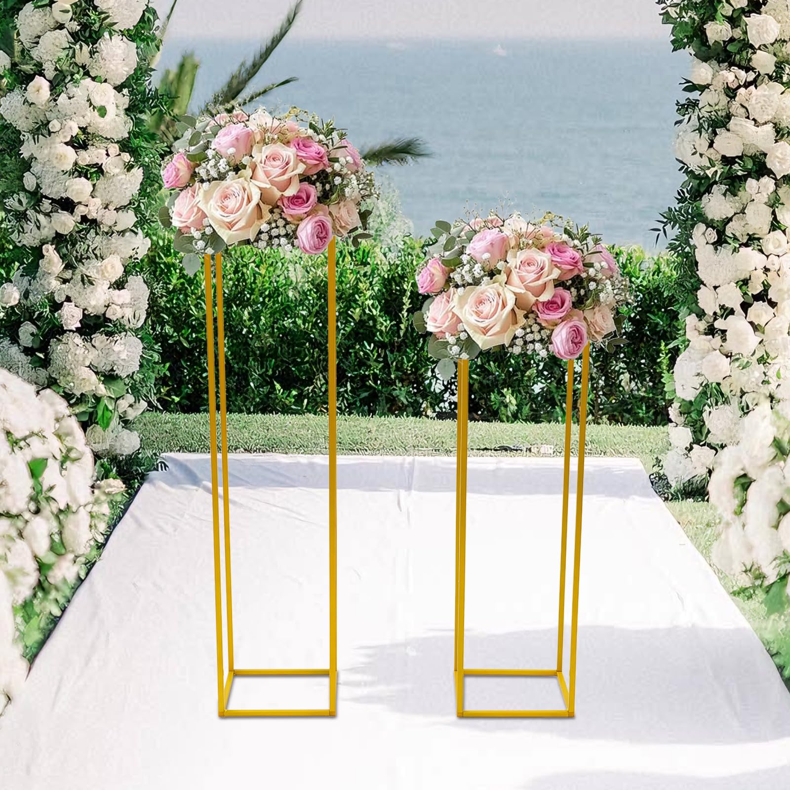 Decorazioni per matrimoni, centrotavola dorata, 2 pezzi, 80 e 100 cm, vaso oro per matrimoni, centrotavola in metallo, per decorare la tavola, feste, matrimoni, soggiorno, decorazione