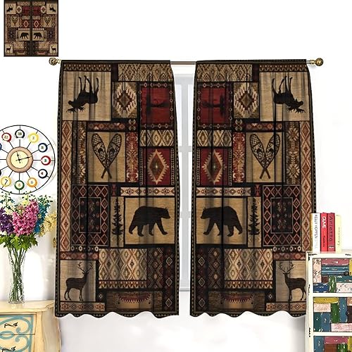 Miniatura 3 de Cortina rústica de alce y ciervo, estilo rústico retro, estilo rústico, estilo rústico, para ventanas de cabaña, para cocina, dormitorio, sala de