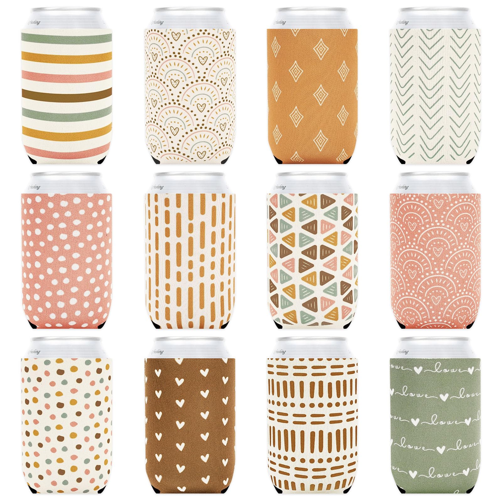 Whaline 12Pcs Beer Can Sleeves 12oz Boho Themed Can Cooler Covers Neoprene Insulated Beer Caddies Reusable Thermocoolers for Beverages Cans Bottles