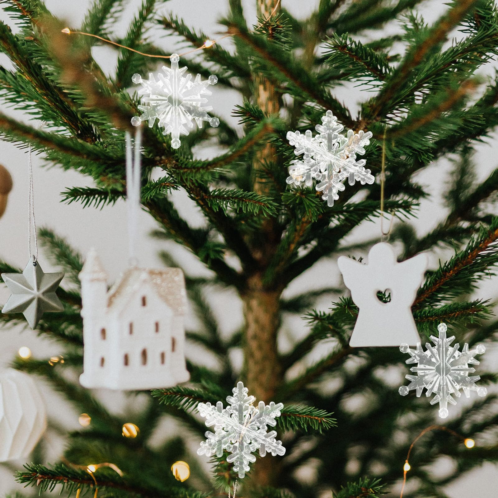 BESPORTBLE 120 Piezas Adorno Navideño de Copo Transparente DIY de Plástico